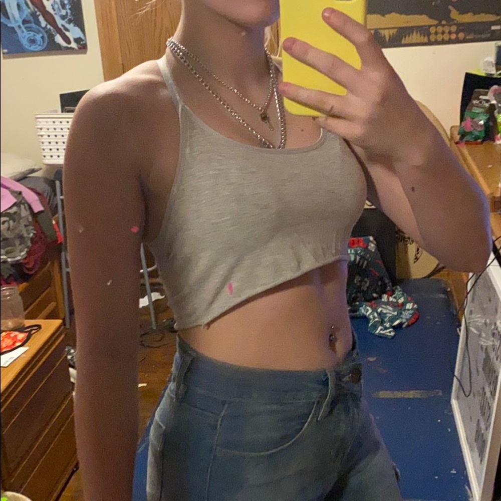 Super cropped gray halter tank top